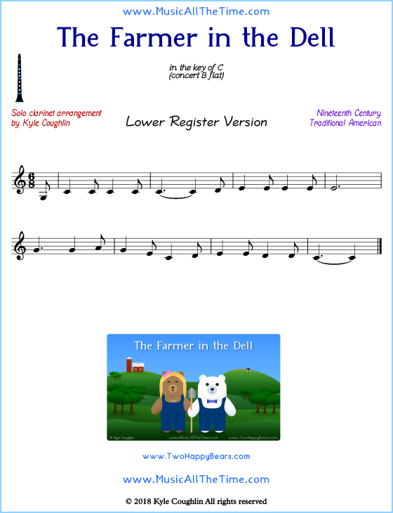 Farmer in the Dell solo clarinet sheet music. Free printable PDF.
