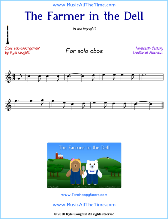 The Farmer in the Dell solo oboe sheet music. Free printable PDF.