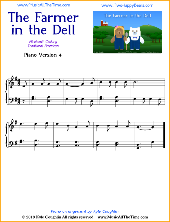 The Farmer in the Dell intermediate sheet music for piano. Free printable PDF.