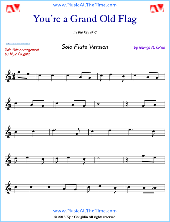 You’re a Grand Old Flag solo flute sheet music. Free printable PDF.