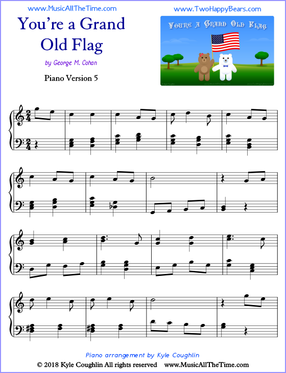 You’re a Grand Old Flag advanced sheet music for piano. Free printable PDF.