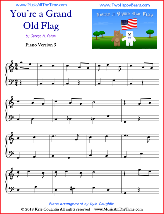You’re a Grand Old Flag simple sheet music for piano. Free printable PDF.