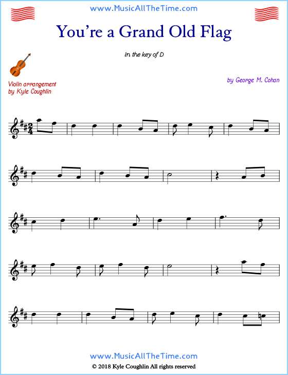 You’re a Grand Old Flag violin sheet music, arranged to play along with other string instruments. Free printable PDF.