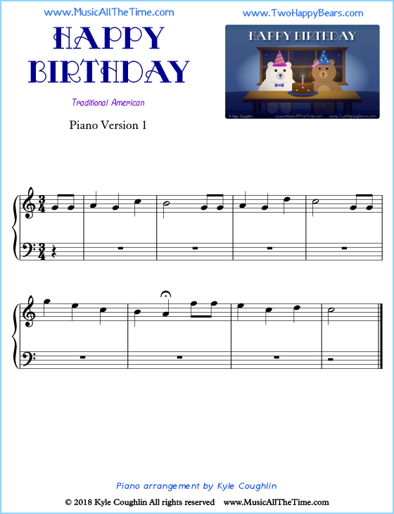 Happy Birthday beginner sheet music for piano. Free printable PDF.