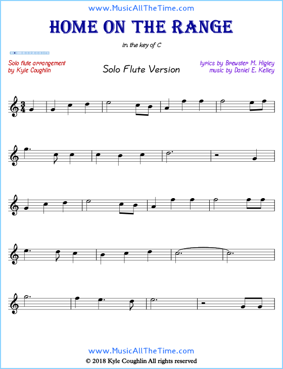 Home on the Range solo flute sheet music. Free printable PDF.