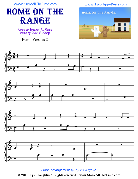 Home on the Range easy sheet music for piano. Free printable PDF.