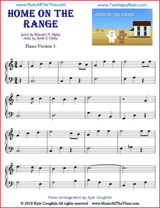 Home on the Range simple sheet music for piano. Free printable PDF.