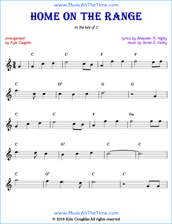 Home on the Range lead sheet music with chords and melody. Free printable PDF.