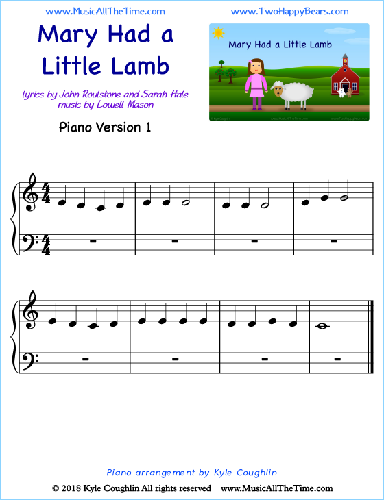 Mary Had a Little Lamb beginner sheet music for piano. Free printable PDF.