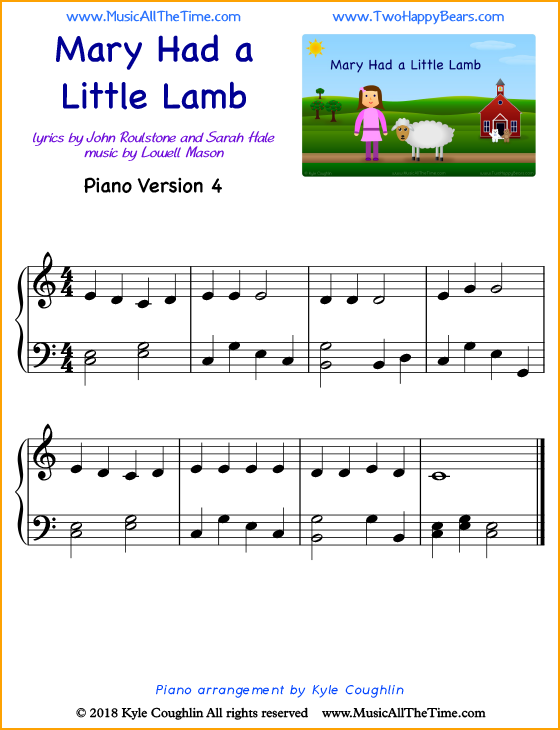 Mary Had a Little Lamb intermediate sheet music for piano. Free printable PDF.