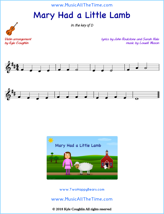 Mary Had a Little Lamb violin sheet music, arranged to play along with other string instruments. Free printable PDF.