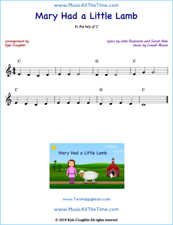 Mary Had a Little Lamb lead sheet music with chords and melody.