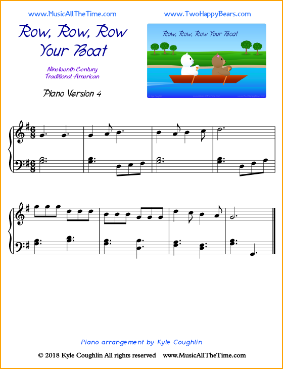 Row, Row, Row Your Boat intermediate sheet music for piano. Free printable PDF.