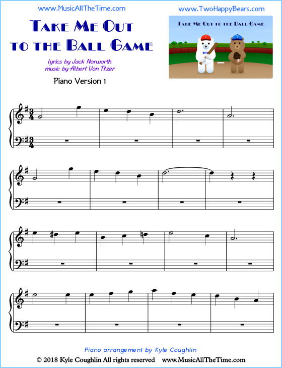 Take Me Out to the Ball Game beginner sheet music for piano. Free printable PDF.
