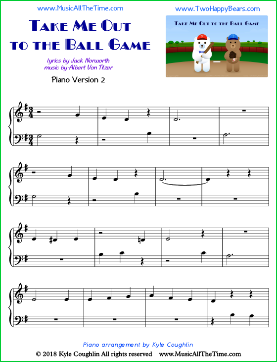 Take Me Out to the Ball Game easy sheet music for piano. Free printable PDF.