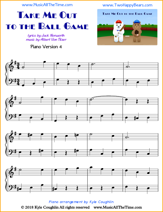 Take Me Out to the Ball Game intermediate sheet music for piano. Free printable PDF.