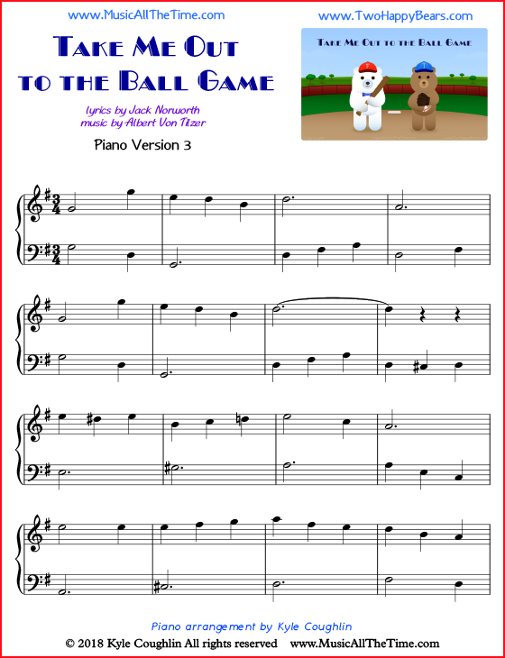 Take Me Out to the Ball Game simple sheet music for piano. Free printable PDF.