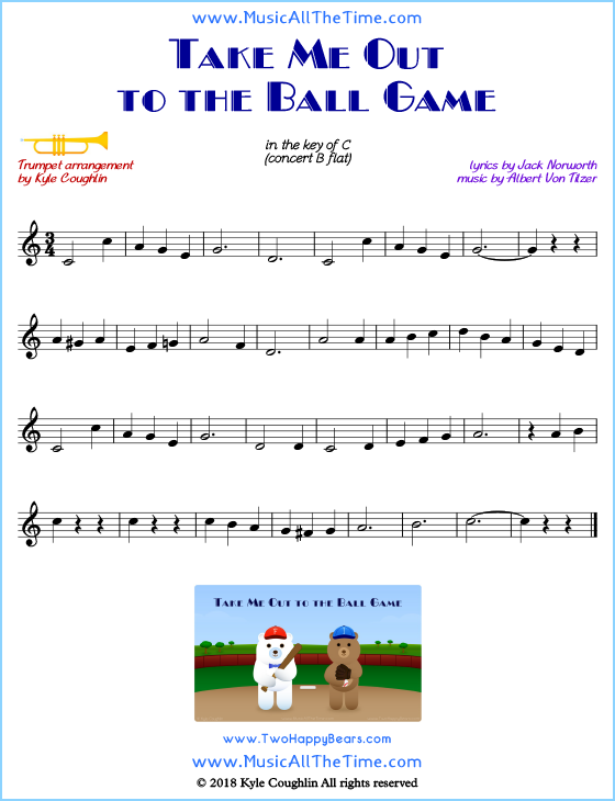 Take Me Out to the Ball Game trumpet sheet music, arranged to play along with other wind and brass instruments. Free printable PDF.