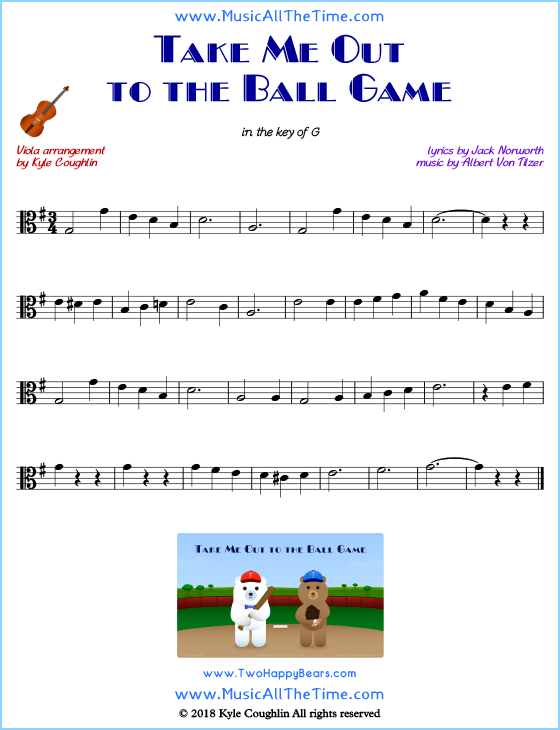 Take Me Out to the Ball Game viola sheet music, arranged to play along with other string instruments. Free printable PDF.