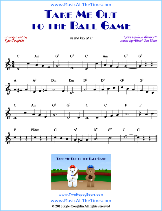 Take Me Out to the Ball Game lead sheet music with chords and melody. Free printable PDF.