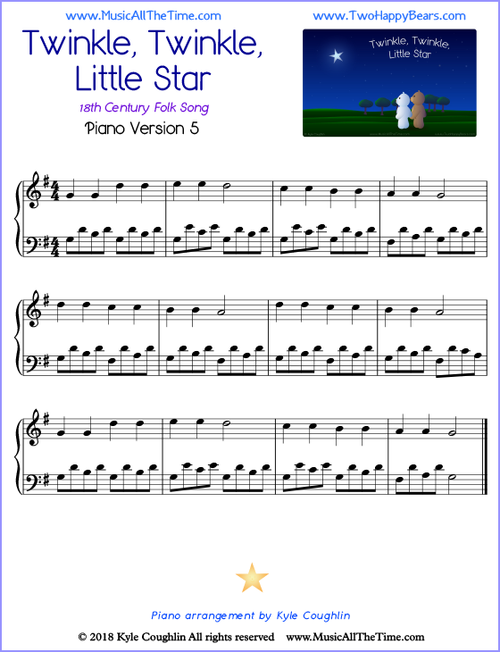 Twinkle, Twinkle, Little Star advanced sheet music for piano. Free printable PDF.
