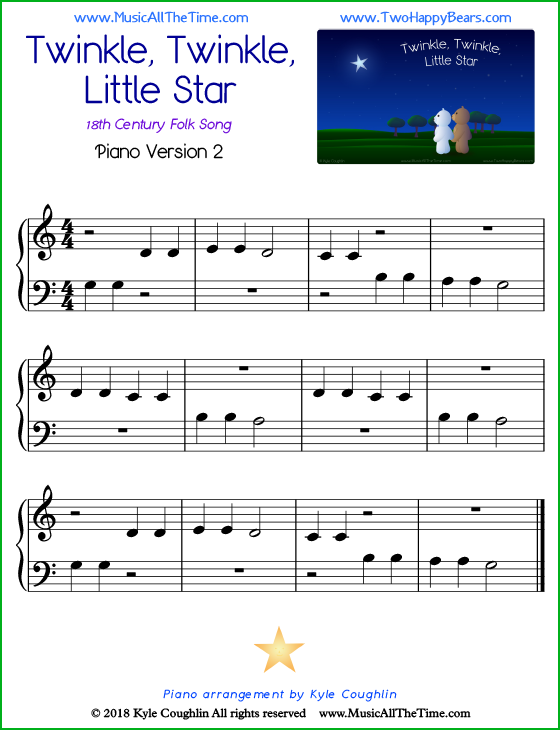 Twinkle, Twinkle, Little Star easy sheet music for piano. Free printable PDF.