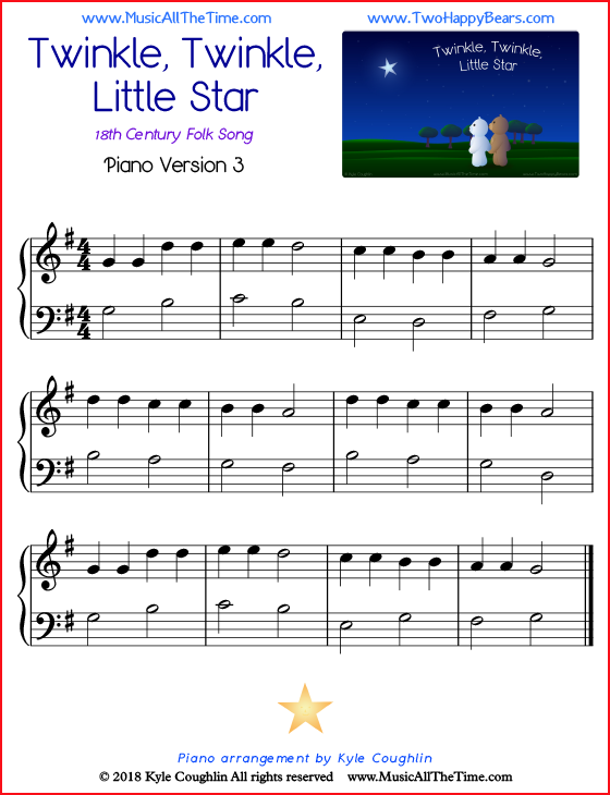 Twinkle, Twinkle, Little Star simple sheet music for piano. Free printable PDF.