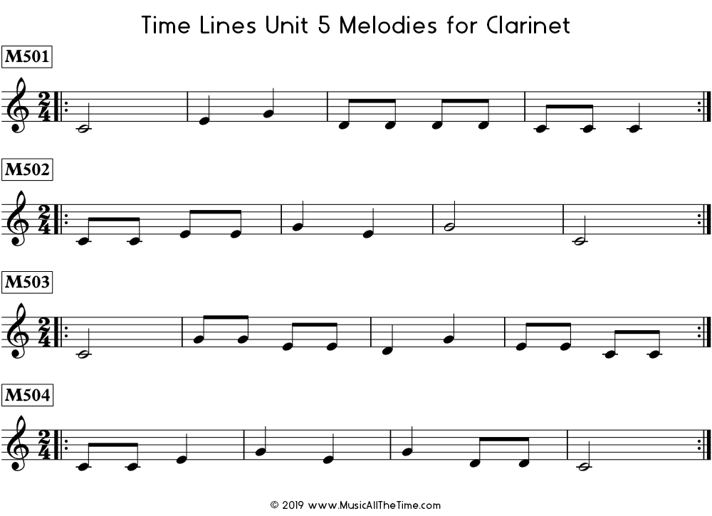 Time Lines Melodies for clarinet with eighth notes.