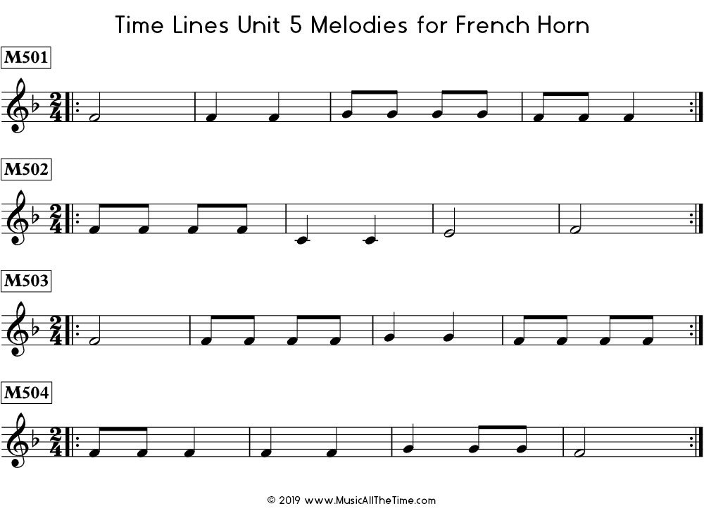 Time Lines Melodies for French horn with eighth notes.