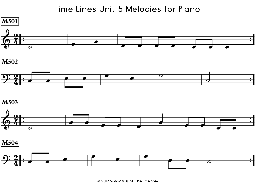 Time Lines Melodies for piano with eighth notes.