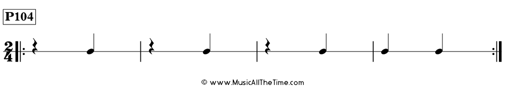 Rhythm pattern with quarter notes and quarter rests in 2/4, Time Lines P104