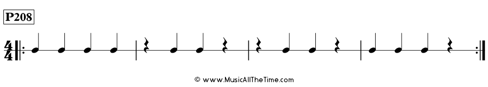 Rhythm pattern with quarter notes and quarter rests in 4/4, Time Lines P208
