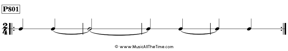 Rhythm pattern with ties over measure lines in 2/4, Time Lines P801