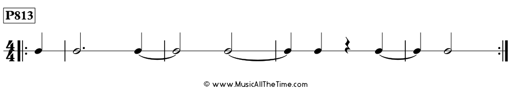 Rhythm pattern with ties over measure lines in 4/4, Time Lines P813