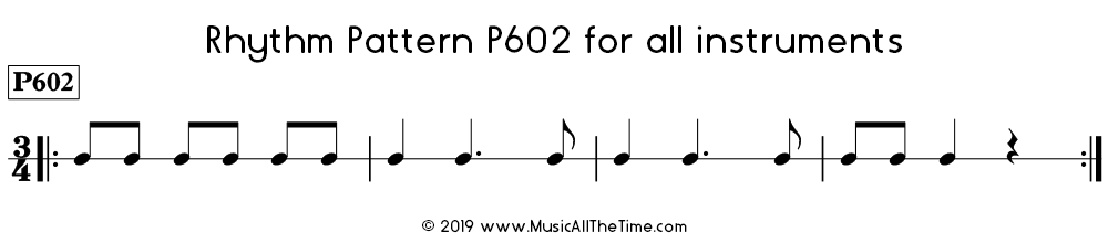 Example of Rhythm Pattern P602 from Time Lines Music Method for Rhythm and Reading, by Kyle Coughlin.