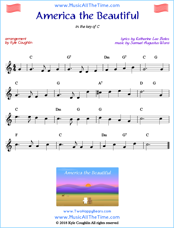 America the Beautiful lead sheet music with chords and melody.