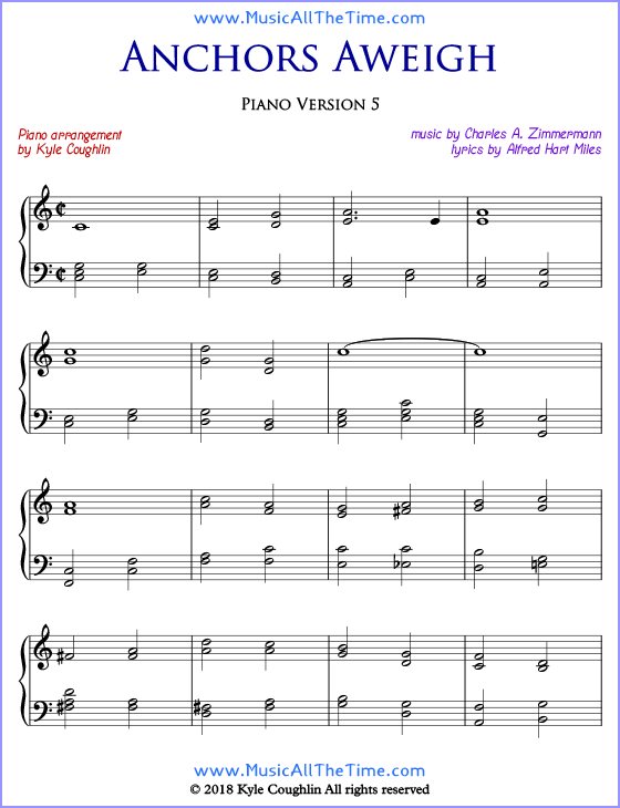 Anchors Aweigh advanced sheet music for piano. Free printable PDF.