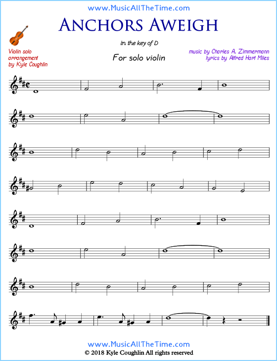 Anchors Aweigh for solo violin. Free printable PDF.