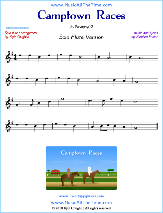 Camptown Races solo flute sheet music. Free printable PDF.
