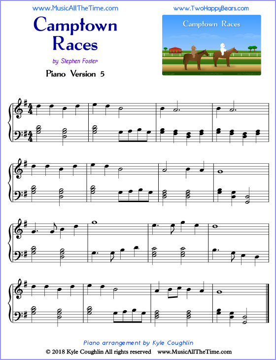 Camptown Races advanced sheet music for piano. Free printable PDF.