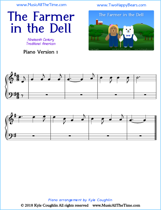 The Farmer in the Dell beginner sheet music for piano. Free printable PDF.