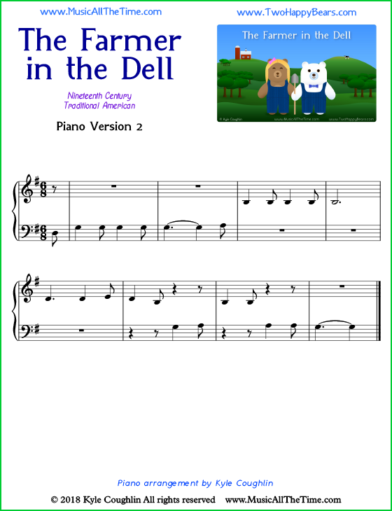 The Farmer in the Dell easy sheet music for piano. Free printable PDF.