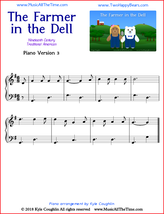 The Farmer in the Dell simple sheet music for piano. Free printable PDF.