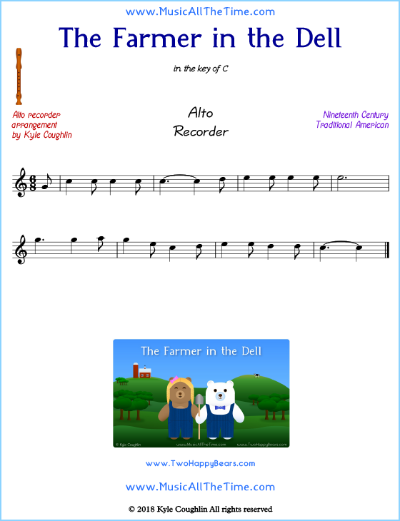 The Farmer in the Dell alto recorder sheet music. Free printable PDF.