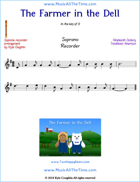 The Farmer in the Dell soprano recorder sheet music. Free printable PDF.