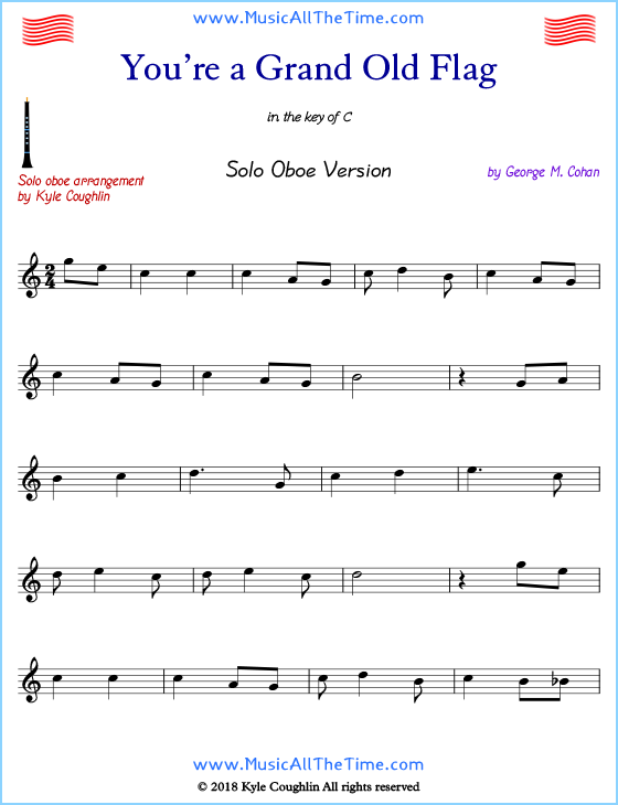 You’re a Grand Old Flag solo oboe sheet music. Free printable PDF.