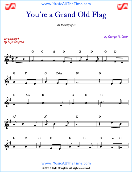 You’re a Grand Old Flag lead sheet music with chords and melody.