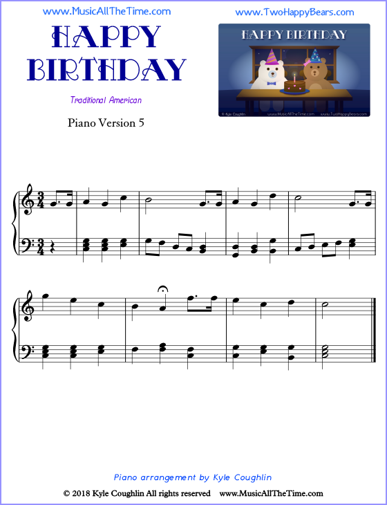 Happy Birthday advanced sheet music for piano. Free printable PDF.