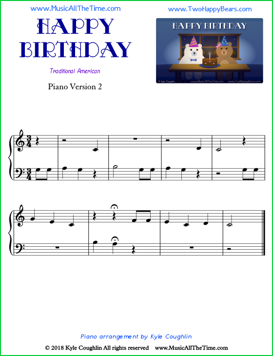 Happy Birthday easy sheet music for piano. Free printable PDF.
