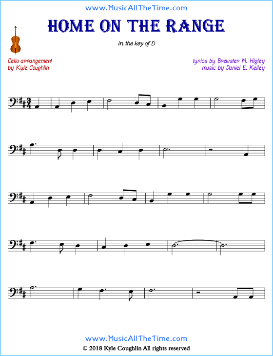 Home on the Range cello sheet music, arranged to play along with other string instruments. Free printable PDF.